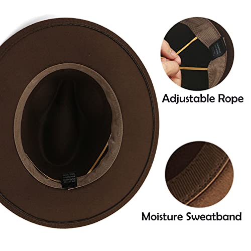 Women's Wide Brim Felt Fedora Panama Hat with Leopard - color: Coffee