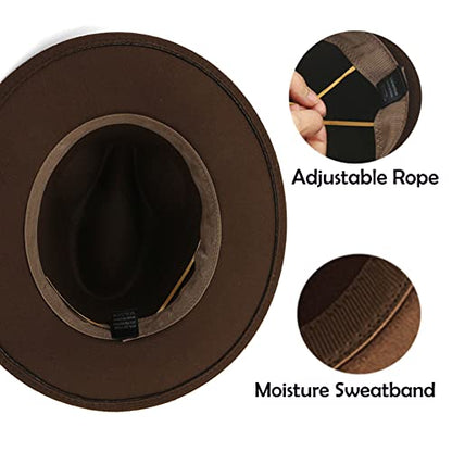 Women's Wide Brim Felt Fedora Panama Hat with Leopard - color: Coffee
