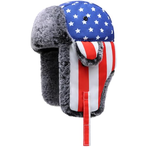 Toddler Kids Trapper Hat Boys Girls Winter Hat with Ear Flaps 1-8T - color: 1a-blue Flag, size: 3-5T