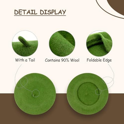 Gllutt Women Wool Beret Hat French Style Solid Color - color: Leaf Green