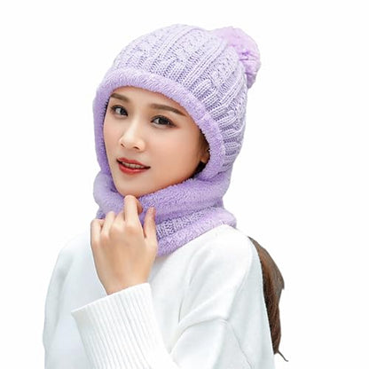 HUAMULAN Women Winter Knit Beanie Hats One Piece Fleece Lined Balaclavas - color: Light Purple