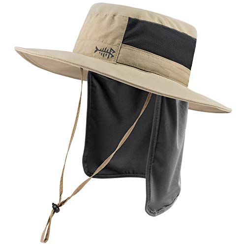 BASSDASH UPF 50+ Sun Fishing Hat Water Resistant with Detachable Neck Flap - color: Khaki