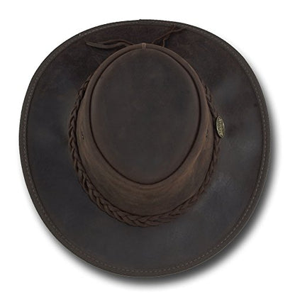 Foldaway Drover Hat in Rustic Cattle Leather by Barmah - color: Brown, size: Medium