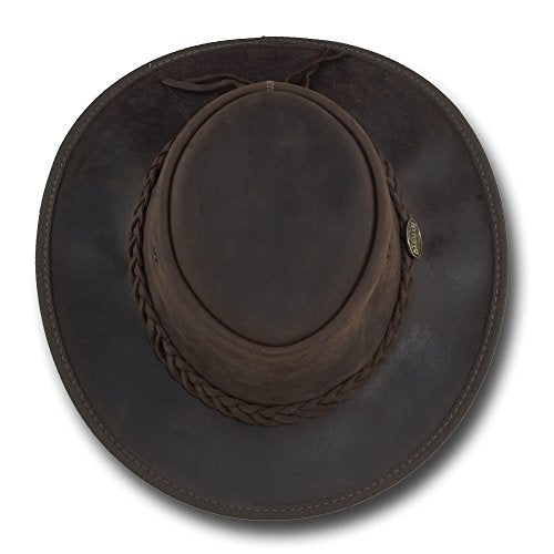 Foldaway Drover Hat in Rustic Cattle Leather by Barmah - color: Brown, size: Small