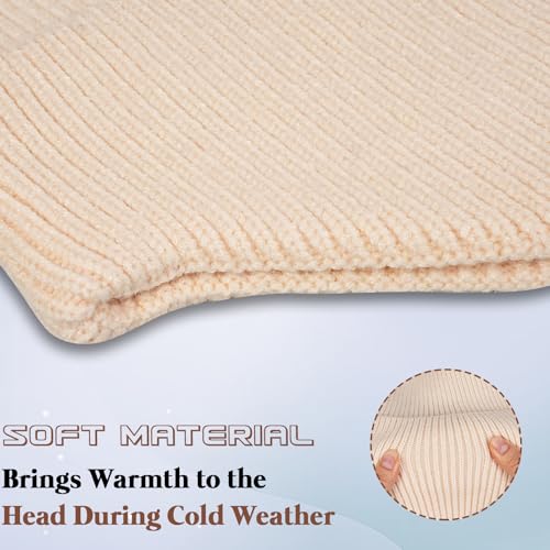 Women's Earflap Beanie, Cap with Ear Flaps, Knit Winter Hat for Men - color: Beige