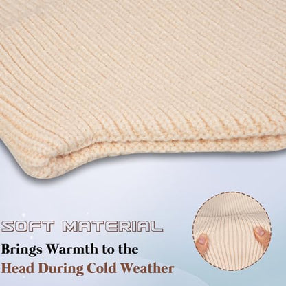 Women's Earflap Beanie, Cap with Ear Flaps, Knit Winter Hat for Men - color: Beige