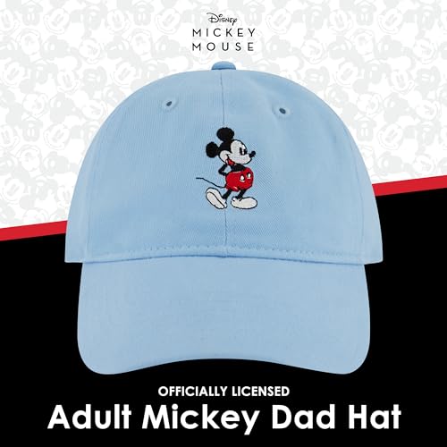 Disney Mickey Mouse Embroidered Cotton Adjustable Dad Hat with Curved Brim - color: Light Blue