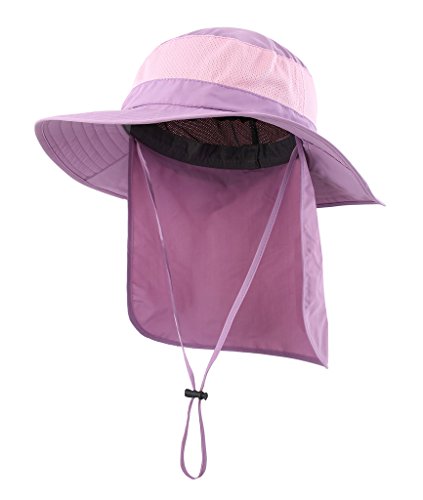 Home Prefer Outdoor UPF50+ Mesh Sun Hat Wide Brim Fishing Hat with Neck Flap Sun Hat for Men Women - color: Purple