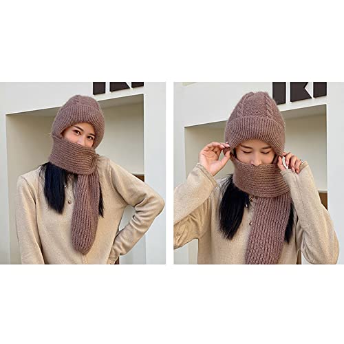 Winter Warm Elastic Soft Ear Protection Knitted Scarf Hat Fleece Lined Beanie Hat - color: H01-khaki