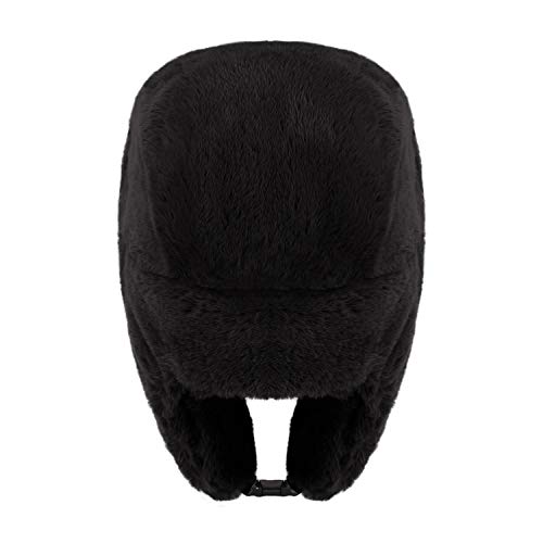 Adults Winter Cozy Plush Ushanka Russian Hat Windproof Full Hood Earflap Hat Warm Cold Proof Ski Hunting Cycling Trapper Hats - color: Black