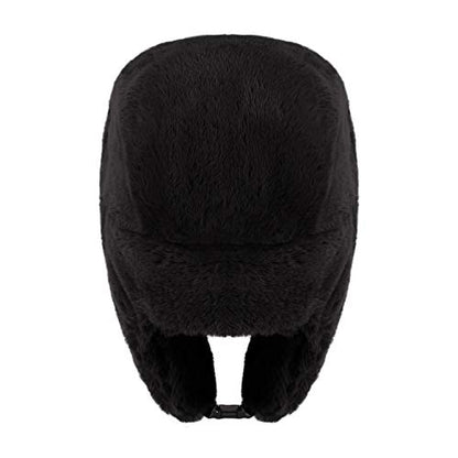Adults Winter Cozy Plush Ushanka Russian Hat Windproof Full Hood Earflap Hat Warm Cold Proof Ski Hunting Cycling Trapper Hats - color: Black