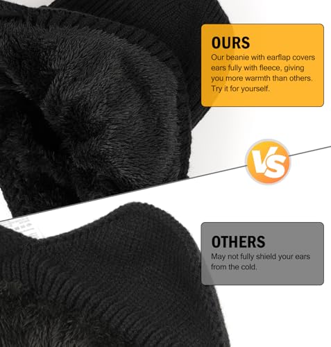 Wmcaps Winter Beanie with Brim & Ear Flaps, Fleece Lined Hat for Men Women - color: Dark Blue