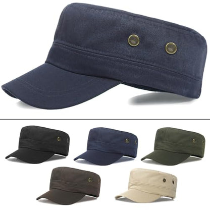 Unisex Classic Cadet Army Hat Flat Top Baseball Cap Military Hats - color: Navy
