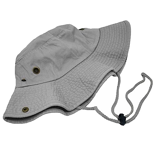 Glory Max Washed Cotton Bucket Hat with Chin Strap Fishing Sun Safari Boonie Cap - color: Gray, size: Small-Medium