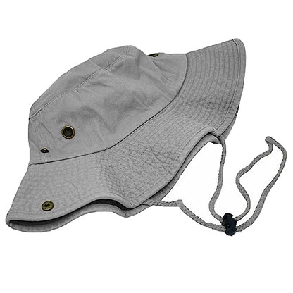 Glory Max Washed Cotton Bucket Hat with Chin Strap Fishing Sun Safari Boonie Cap - color: Gray, size: Small-Medium
