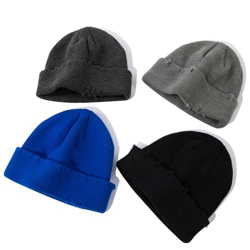 Frayed Knit Hat Winter Beanie for Men Women Hip-hop Slouchy Ripped Knitted Hat Unisex Skull Caps Ski Hat Watch Caps - color: Mg-zzm24pd38-dark Grey