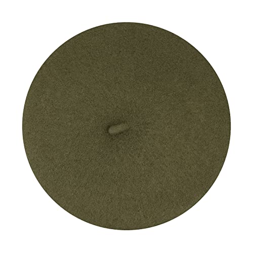 Gllutt Women Wool Beret Hat French Style Solid Color - color: Olive Green
