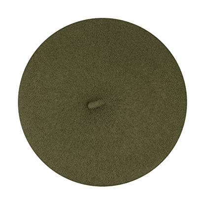 Gllutt Women Wool Beret Hat French Style Solid Color - color: Olive Green