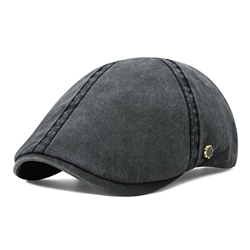 VOBOOM Cotton Flat Cabbie Hat Gatsby Ivy Irish Hunting Newsboy Cap - color: Washed Black