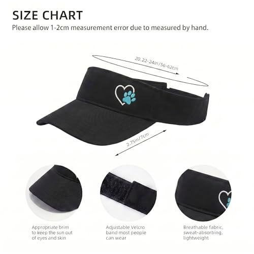 Embroidered Adjustable Sun Visor for Women Men Outdoor Golf Tennis - color: Dog Paw Heart/Black