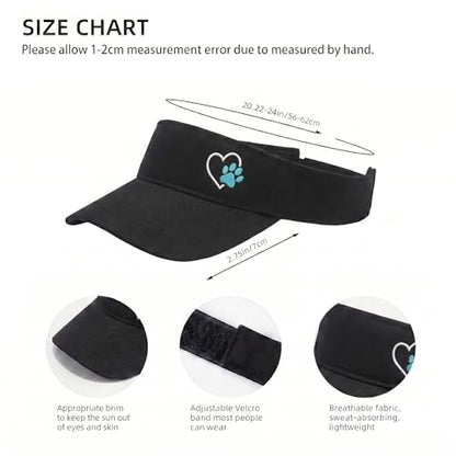 Embroidered Adjustable Sun Visor for Women Men Outdoor Golf Tennis - color: Dog Paw Heart/Black