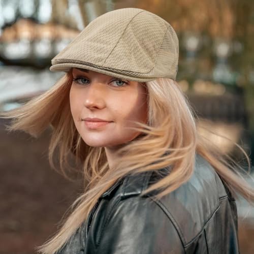 Mesh Cap Breathable Summer Newsboy Hat Adjustable Beret Ivy Cap Irish Cabbie Driving Fishing Hats - color: Khaki