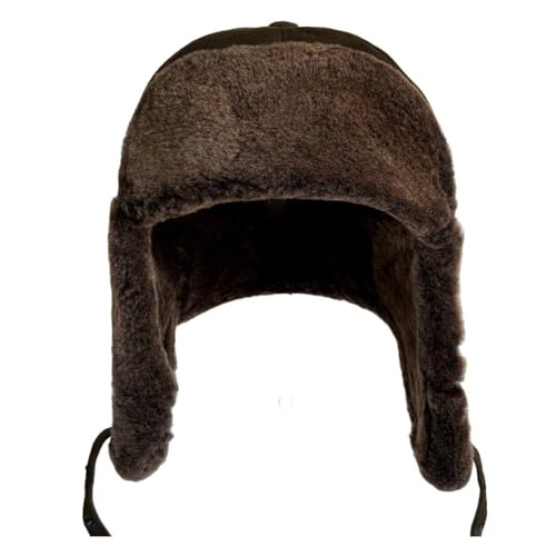 Leather Aviator Russian Ushanka Trapper Shearling Sheepskin Fur Ear Flap Waterproof Winter Hat - color: Whiskey Brown, size: Medium