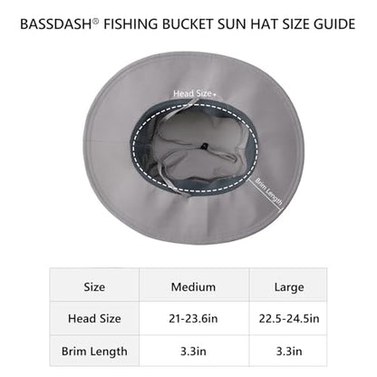 BASSDASH UPF 50+ Fishing Sun Hat Water Resistant Unisex Wide Brim Bucket Boonie Hat for Hiking Camping Safari FH15 - color: Light Grey, size: Large