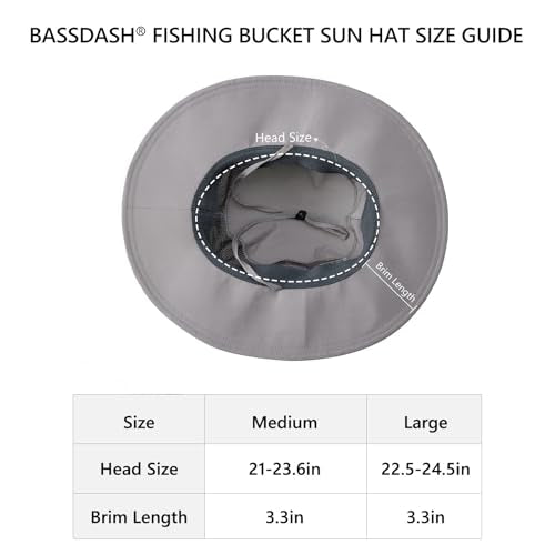 BASSDASH UPF 50+ Fishing Sun Hat Water Resistant Unisex Wide Brim Bucket Boonie Hat for Hiking Camping Safari FH15 - color: Light Grey, size: Large