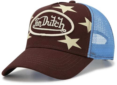 Von Dutch Unisex Americana Star Trucker Hat, Mesh Back, Snap-Back - color: Burgundy