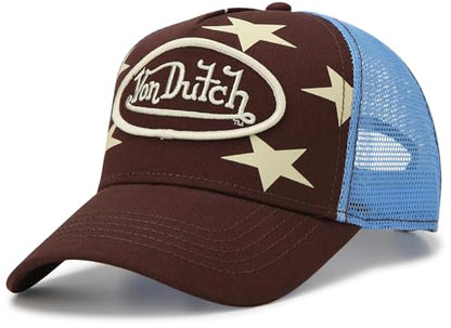 Von Dutch Unisex Americana Star Trucker Hat, Mesh Back, Snap-Back - color: Burgundy