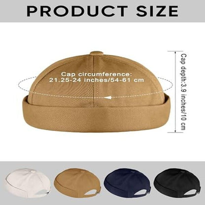 Men's Cotton Brimless Docker Cap 4 Pack Adjustable Rolled Cuff