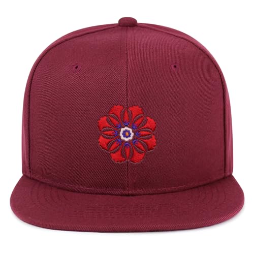 Flower Ornament Hip-Hop Snapback Hat Embroidered Baseball Cap Floral Embellishment - color: 11. Maroon