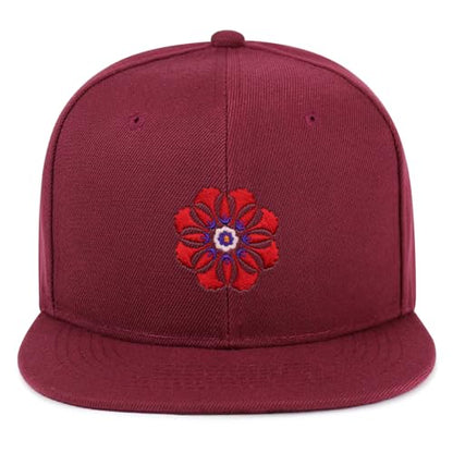 Flower Ornament Hip-Hop Snapback Hat Embroidered Baseball Cap Floral Embellishment - color: 11. Maroon