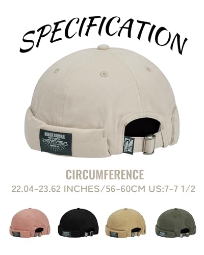 Croogo Cotton Brimless Hat for Men Rolled Cuff Docker Cap Casual Worker Hat - color: Gd30-beige