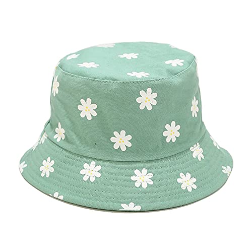 Unisex Print Double-Side-Wear Reversible Bucket Hat - color: Small Flower Green