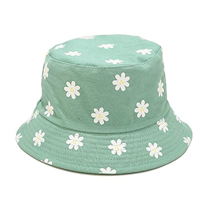 Unisex Print Double-Side-Wear Reversible Bucket Hat - color: Small Flower Green