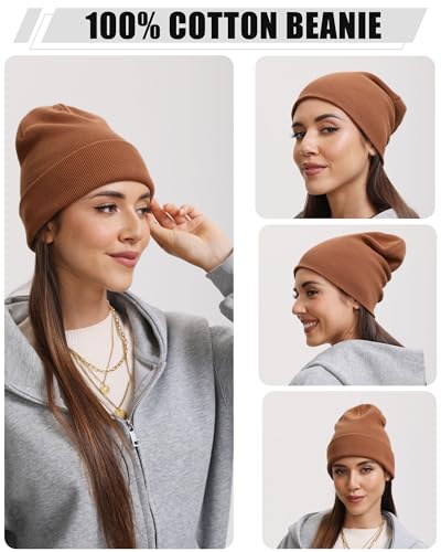 vidsel 100% Cotton Beanie Hat-Unisex Winter Knit Cuffed Beanies Skull Cap - color: 2pcs - Black, Coffee