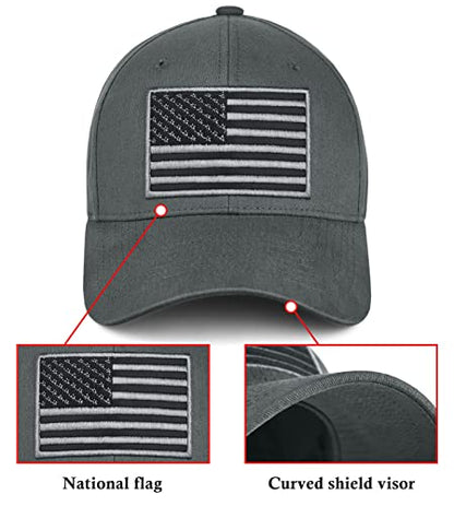 KIRAAT 3 Pack American Flag Baseball Cap Unisex,Low Profile USA Plain Dad Hat for Men＆Women - color: Black＆grey＆khaki