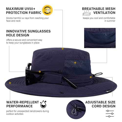 TOP-EX UVCoolix™ Men's Wide Brim Sun Hat with Cooling Neck Flap - color: Navy Blue, size: Medium-Large