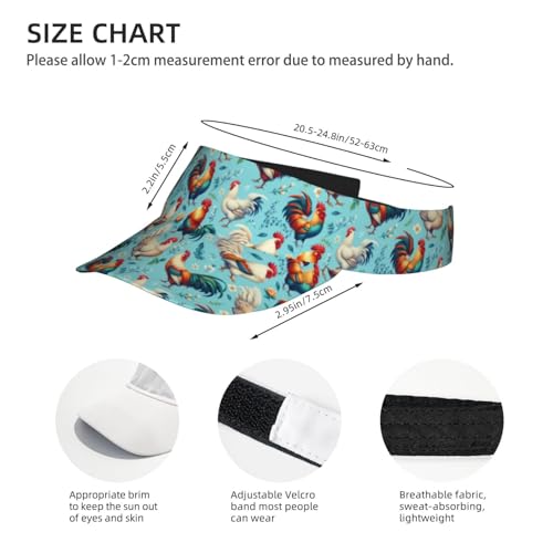 Unisex Adjustable Sports Sun Visor - color: Floral Chicken Rooster