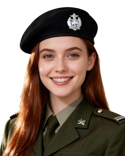 Military Wool Beret Hat, Leather Trim, Adjustable, Unisex, Vintage