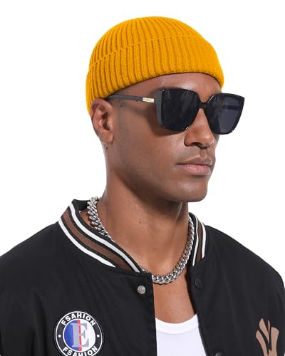 Short Fisherman Beanie for Men Women Wool Fleece Lined Winter Hat - color: 1pcs-yellow