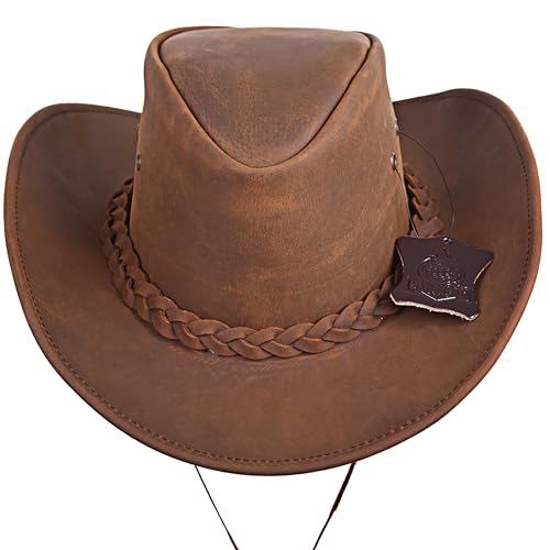 Leather Cowboy hat for Men & Women Durable Handcrafted Lightweight Shapeable Western Hats for Men - size: Medium