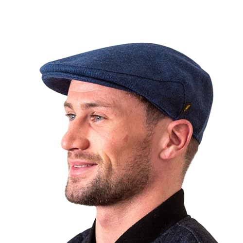 Hatman of Ireland 100% Wool Flat Cap Handmade in Ireland - color: Concord Blue, size: Medium