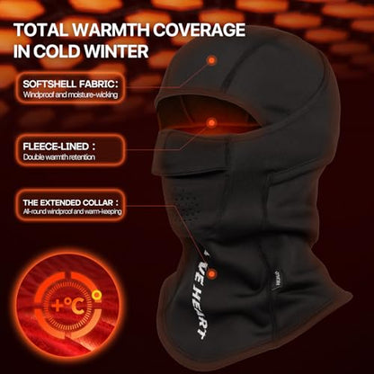 Balaclava Ski Mask Waterproof Anti-Fogging Windproof Winter Gear Thermal Face Mask for Men Women - color: Jet Black M