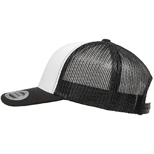Yupoong Classic Mesh 6 Panel Retro Trucker Cap | Mid Profile Snapback - color: Black/White/Black