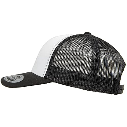 Yupoong Classic Mesh 6 Panel Retro Trucker Cap | Mid Profile Snapback - color: Black/White/Black