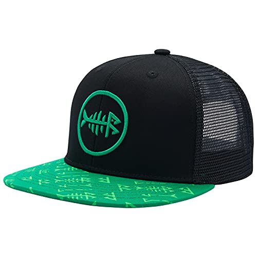 BASSDASH Flat Brim Trucker Cap Adjustable Snapback Hat Mesh Back for Men Women - color: Green and Black
