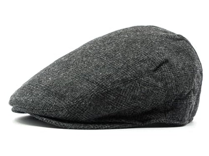 Men's Classic Patchwork Herringbone Checker Plaid Newsboy Ivy Hat Flat Cap - color: Black Plaid, size: Large-X-Large